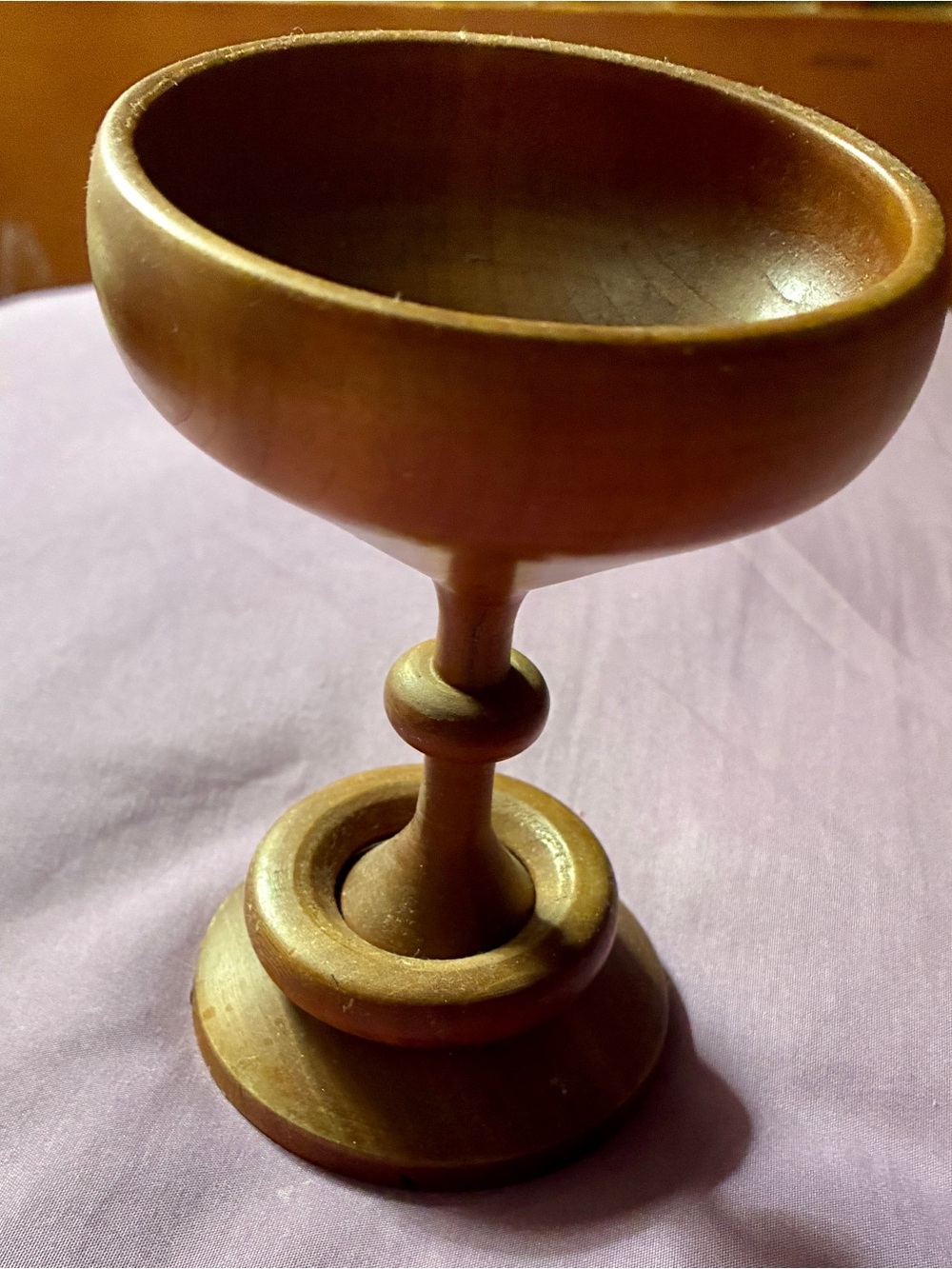 Handcarved Wood Chalice with Captive Ring Signed and dated New